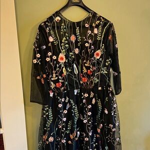 Black Dress with Colorful Floral Embroidery size 18